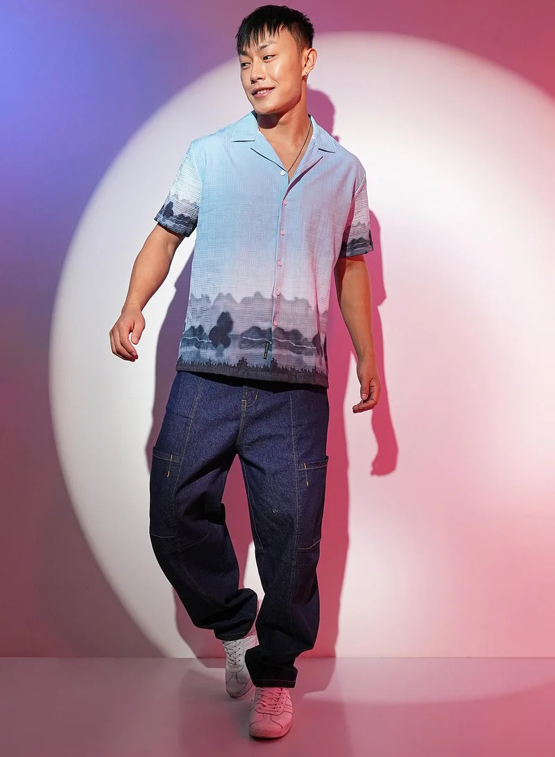 Campus Sutra Men's Sky Blue & Space Blue Lakeside Ombre Shirt