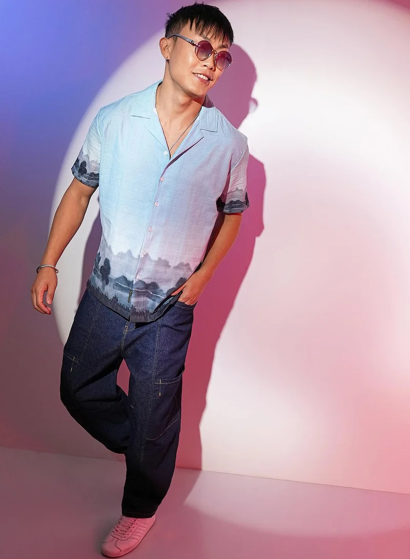 Campus Sutra Men's Sky Blue & Space Blue Lakeside Ombre Shirt