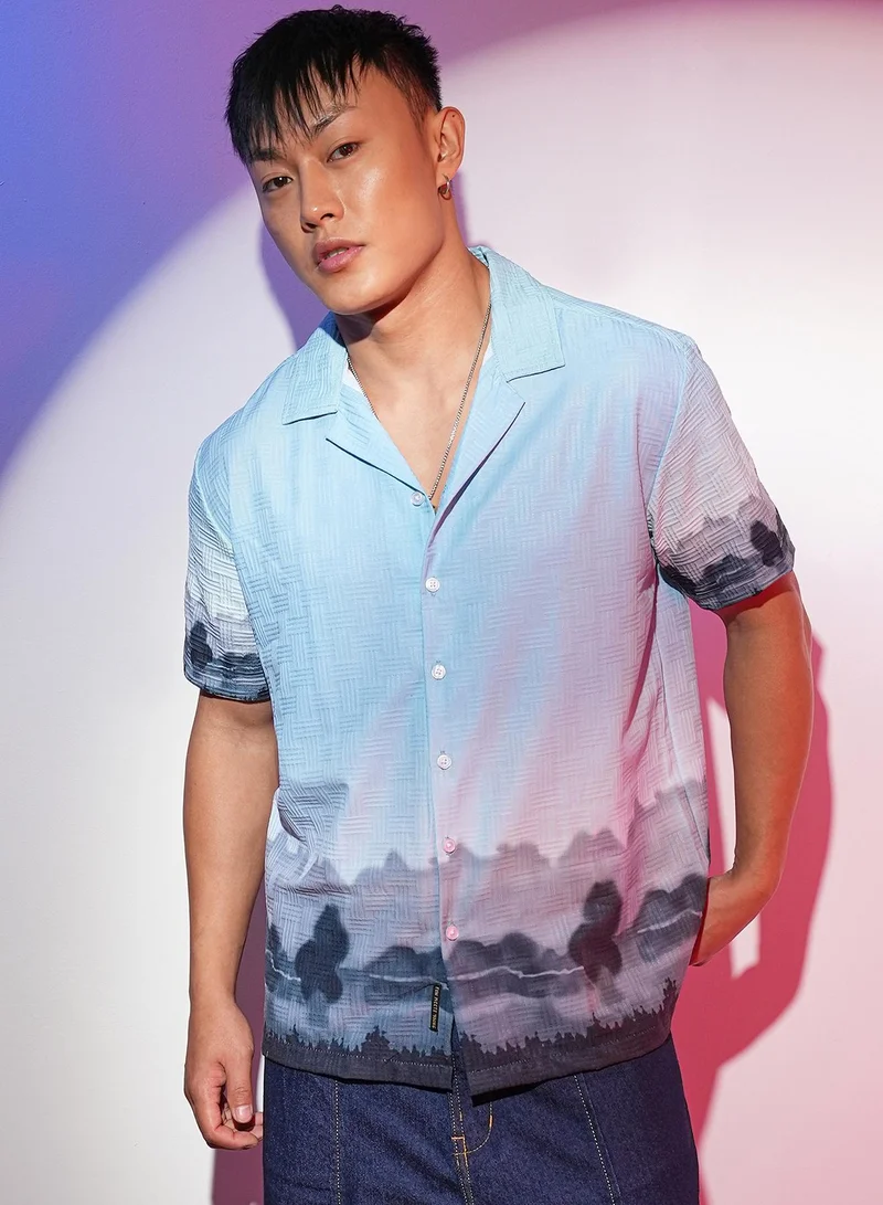Campus Sutra Men's Sky Blue & Space Blue Lakeside Ombre Shirt