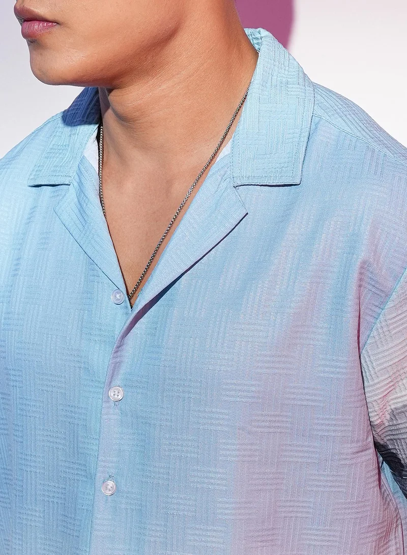 Campus Sutra Men's Sky Blue & Space Blue Lakeside Ombre Shirt
