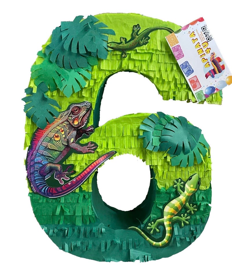 A Pinata 4 U 20 Tall Lizards Theme Number Six Piata Green Color Iguana Design Perfect for 6th Birthday Party Handcrafted Durable and Fun Party Decoration for Kids - Image 3