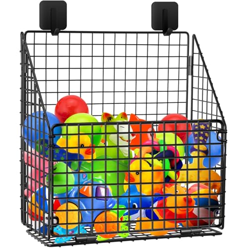 Greentainer Large Bath Toy Storage, Metal Bathtub Shower Toy Holder, Foldable bath Tub Toy Organizers Black, Bathroom Toy Storage with Drainage for Sorting Toys/Clothes/Toiletries - Image 1