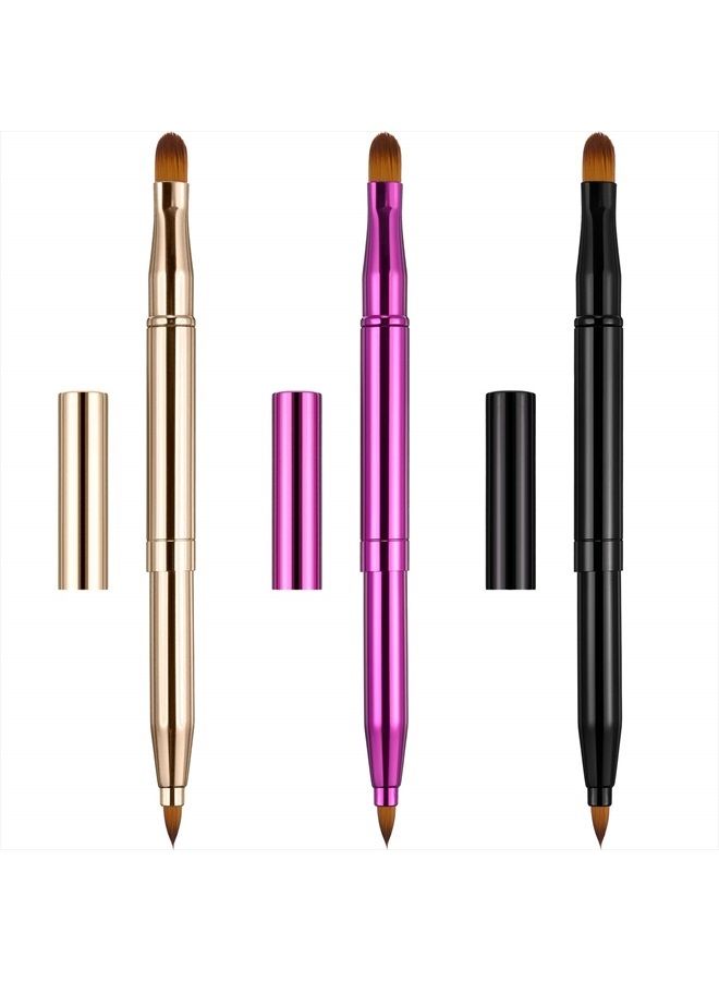 TOODOO Dual End Lip Brush Concealer Brushes 3 Pieces Retractable Lipstick Eyeshadow Foundation Makeup Brush Tool Applicators Set(Gold, Black, Purple) - Image 1