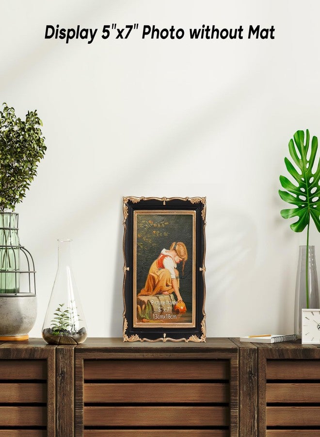PHAREGE Vintage Picture Frame 5x7 Black Gold, 5 by 7 Ornate Decorative Antique Frame with Mat for 4x6 Photo, Fancy Matted Frame for Desktop or Wall, Horizontal or Vertical - Image 4