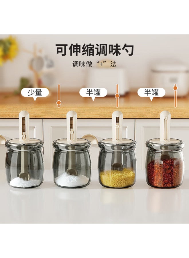 Jiadu Seasoning Container With Spoon Lid, Integrated Spice Storage Box, Kitchen Household Dispensing Bottle, Glass Sealed Salt And Msg Container