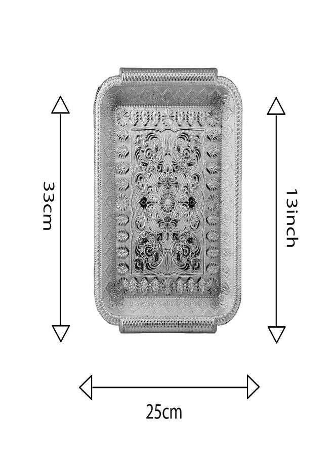 SAI PRASEEDA Decorative Non Metallic Silver Finish Serving Trays/Thalis (33 x 25 x 3 cm-Pack of 6 |Traditional Seer Plates for Return Gifts, Pooja, Festivals, Weddings & Home Décor BiGSLR-2 - Image 2
