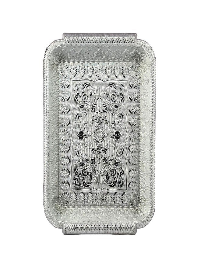 SAI PRASEEDA Decorative Non Metallic Silver Finish Serving Trays/Thalis (33 x 25 x 3 cm-Pack of 6 |Traditional Seer Plates for Return Gifts, Pooja, Festivals, Weddings & Home Décor BiGSLR-2 - Image 3
