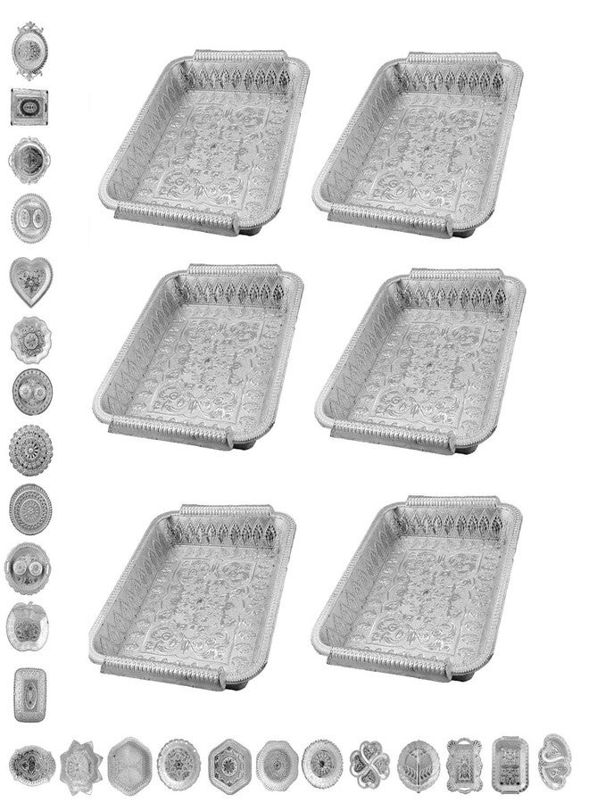 SAI PRASEEDA Decorative Non Metallic Silver Finish Serving Trays/Thalis (33 x 25 x 3 cm-Pack of 6 |Traditional Seer Plates for Return Gifts, Pooja, Festivals, Weddings & Home Décor BiGSLR-2 - Image 1