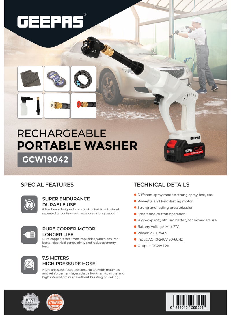 GEEPAS Rechargeable Portable Washer| Super Endurance Durable Use 7.5 Meter portable Hose| Smart One-Button Operation Perfect for Vehicle Cleaning, Outdoor Furniture, Gardening Equipment| GCW19042 Black/White - Image 4