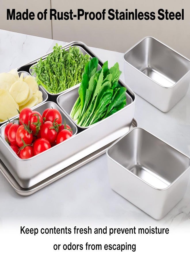 Japard Stainless Steel Seasoning Box with Lid, Food Storage Container with Tray Spice Organizer Jars, 4/6 Grids Spice Salt Sugar, Kitchen Utensils (4 Grids (2 Sets)) - Image 5