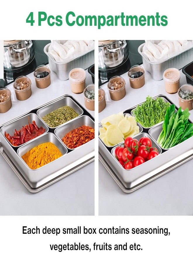 Japard Stainless Steel Seasoning Box with Lid, Food Storage Container with Tray Spice Organizer Jars, 4/6 Grids Spice Salt Sugar, Kitchen Utensils (4 Grids (2 Sets)) - Image 4