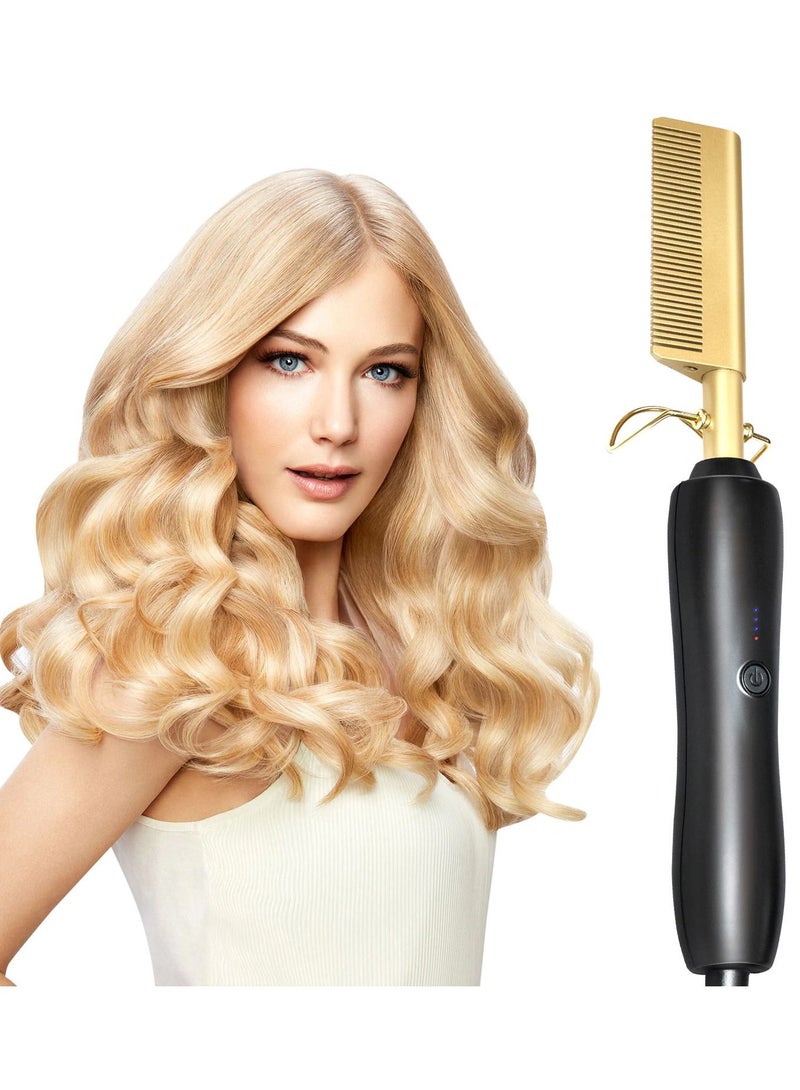 DubaiGallery مشط ساخن سيراميك، مشط فرد الشعر المقاوم للحروق، مكواة فرد الشعر، مكواة تجعيد الشعر، مصممة لفرد الشعر الساخن - تقنية فرد الشعر للشعر الرطب والجاف - Image 1