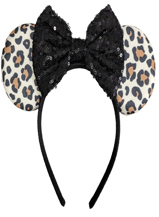 CLGIFT Princess Minnie Ears,Pick your color, Flower Minnie Ears, Floral minnie ears, Purple Sparkle Mouse Ears (Leopard)