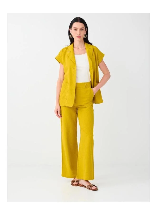 Jimmy Key Mustard Linen Blend Straight Cut Pants.