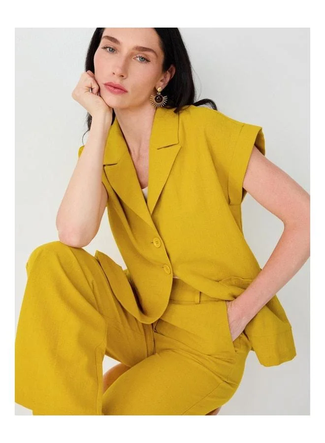 Jimmy Key Mustard Linen Blend Straight Cut Pants.