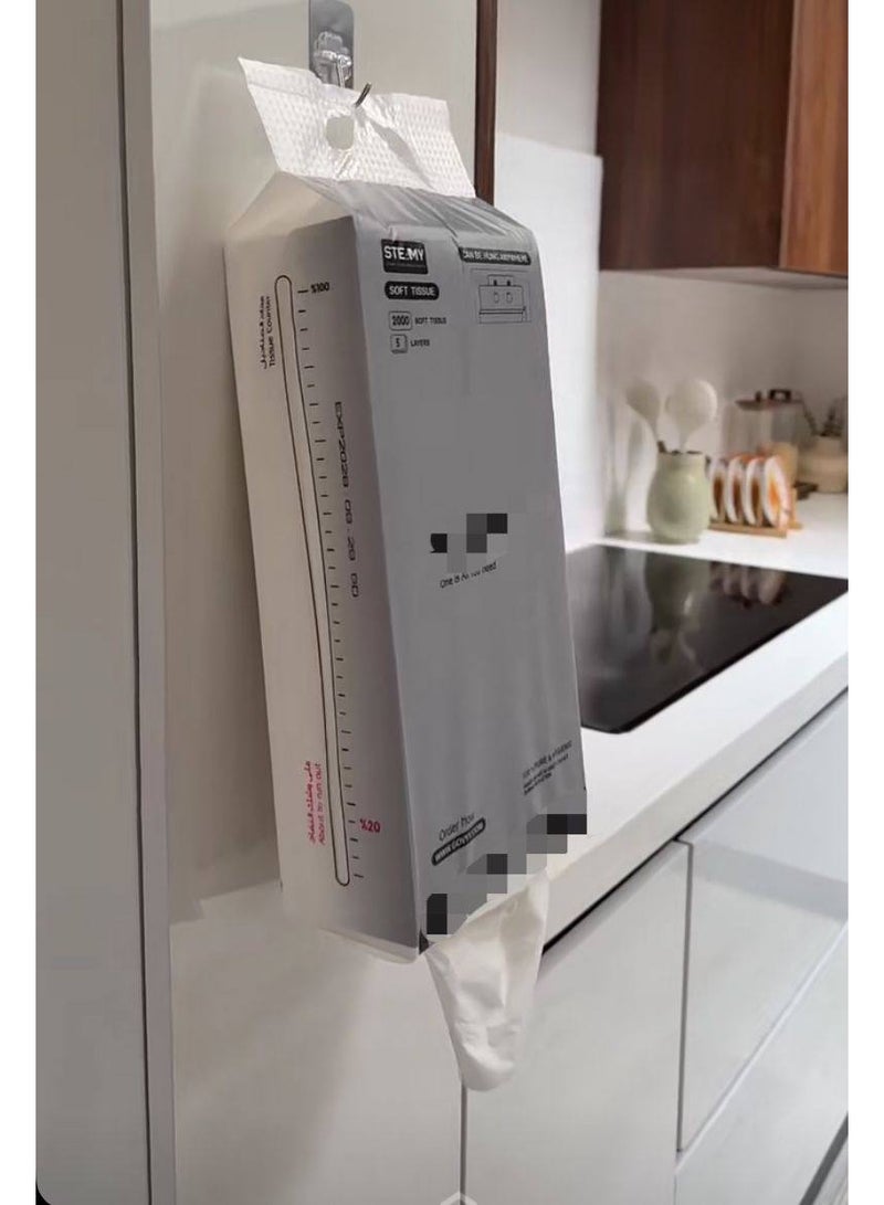 4-Ply Hanging Facial Tissues, 2000 Sheets (500 Pulls), Space-Saving Wall-Mounted Dispenser with Decorative Print, Ultra Soft & Strong for Car, Bathroom, and Kitchen - Image 2