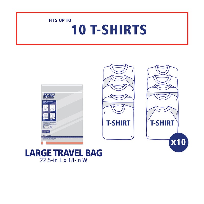 Hefty Shrink-Pak Large Travel Bags - Airtight Storage Bags for Maximum Space Saving, Travel Essentials, Ideal for Packing, Durable, Reliable Compression with Sealed Protection - Image 3