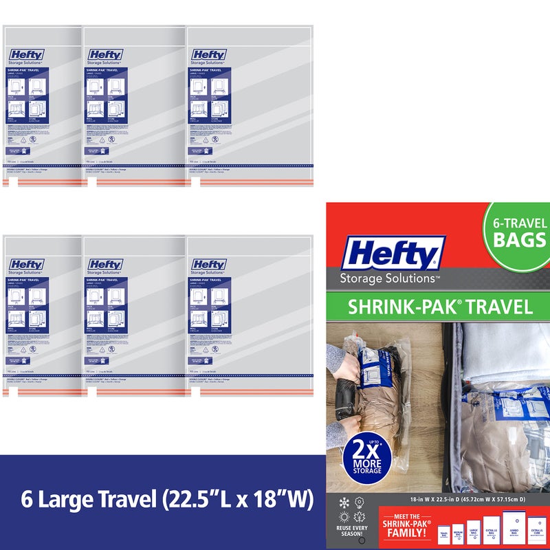 Hefty Shrink-Pak Large Travel Bags - Airtight Storage Bags for Maximum Space Saving, Travel Essentials, Ideal for Packing, Durable, Reliable Compression with Sealed Protection - Image 4