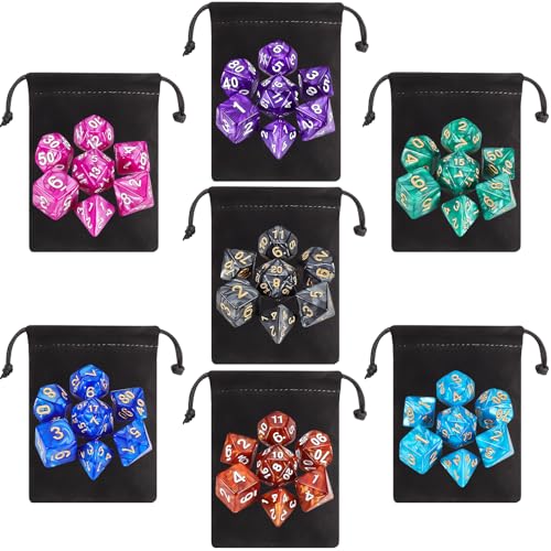 QMay Polyhedral Dice Set 7 x 7 49 Pieces DND Dice with 7PCS Black Drawstring Bags Great for Dungeons and Dragons RPG MTGRole Playing Table Games D4 D6 D8 D10 D D12 D20 - Image 5
