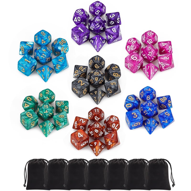QMay Polyhedral Dice Set 7 x 7 49 Pieces DND Dice with 7PCS Black Drawstring Bags Great for Dungeons and Dragons RPG MTGRole Playing Table Games D4 D6 D8 D10 D D12 D20 - Image 3