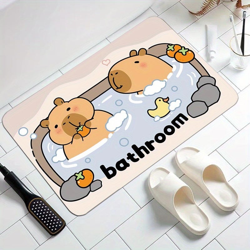Capybara Bath Mat With Cute Design 40x60cm Non Slip Bathroom Rug - Image 1