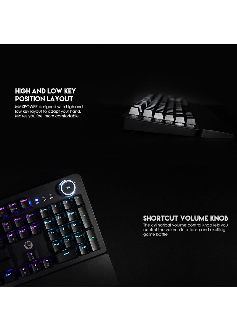 FANTECH - Wired  Computer Keyboard, Full-Size Keyboard, 104-keys Mechanical Gaming Keyboard(Blue Switches), USB Plug-and-Play, 22 RGB Modes, Volume Scroll Wheel, Detachable Wrist Rest，Compatible with PC, Laptop - Image 1