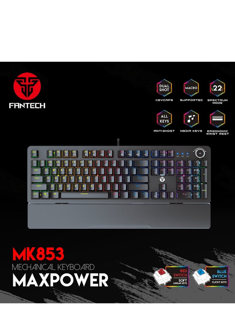 FANTECH - Wired  Computer Keyboard, Full-Size Keyboard, 104-keys Mechanical Gaming Keyboard(Blue Switches), USB Plug-and-Play, 22 RGB Modes, Volume Scroll Wheel, Detachable Wrist Rest，Compatible with PC, Laptop - Image 1