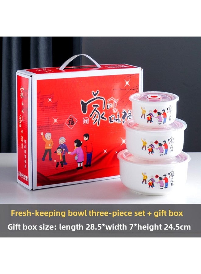 Ceramic Fresh-keeping Bowl Three-piece Sealed Bowl Gift Bowl Set Gift Box Wedding Will Sell Wholesale Printed LOGO-Specifications:The Smell Of Home.-Color:Preservation Bowl Large Single Color Box/48 Sets Of A Box - Image 1
