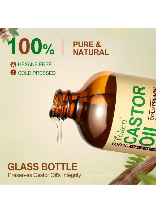 Yoken Pure Castor Oil Glass Bottle 16 Fl Oz 100% Natural Cold Pressed Castor Oil For Face, Body, Hair, Eyelashes - Hexane Free, Unrefined,Virgin, Rich Fatty Acids For Castor Oil Pack Skin Moisturizer - Image 1