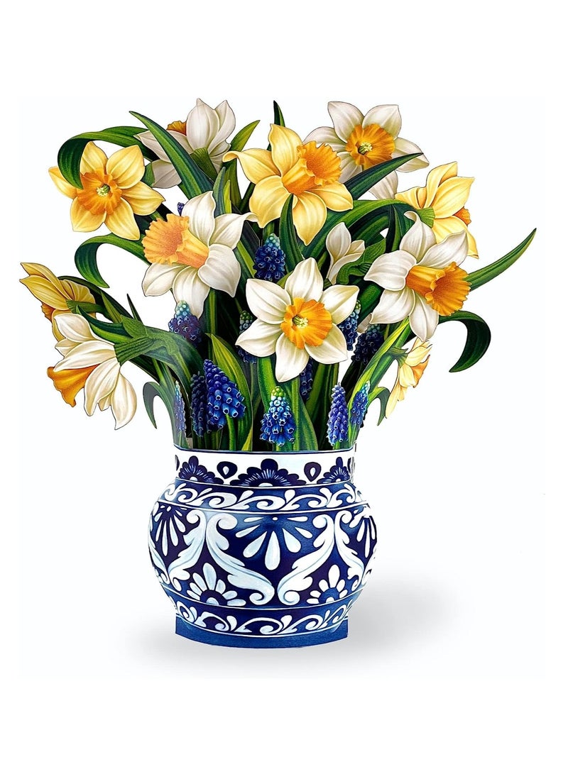 Zikra Pop Up Cards, English Daffodils, 12 inch Life Sized Forever Flower Bouquet 3D Popup Greeting Cards with Note Card and Envelope - Image 3