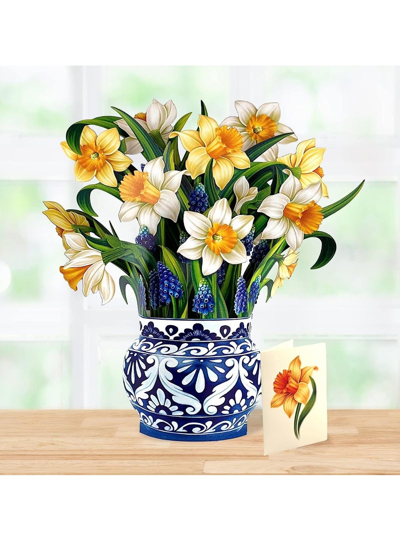 Zikra Pop Up Cards, English Daffodils, 12 inch Life Sized Forever Flower Bouquet 3D Popup Greeting Cards with Note Card and Envelope - Image 2