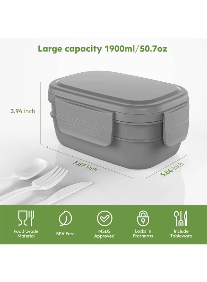 Bliszaar Bento Box Adult Lunch Box,3 Stackable Bento Lunch Containers for Adults/Kids, Modern Minimalist Design Bento Box with Utensil Set, Leak-Proof Lunchbox Bento Box for Dining Out, Work, Picnic, Schoolm, Grey - Image 5