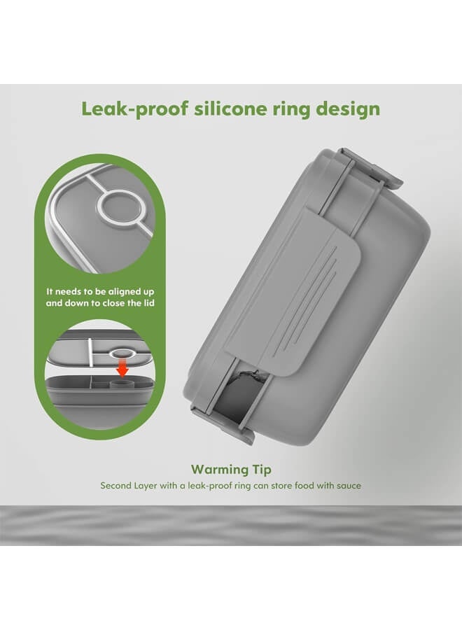 Bliszaar Bento Box Adult Lunch Box,3 Stackable Bento Lunch Containers for Adults/Kids, Modern Minimalist Design Bento Box with Utensil Set, Leak-Proof Lunchbox Bento Box for Dining Out, Work, Picnic, Schoolm, Grey - Image 3