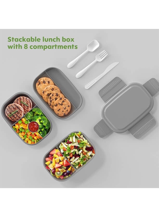 Bliszaar Bento Box Adult Lunch Box,3 Stackable Bento Lunch Containers for Adults/Kids, Modern Minimalist Design Bento Box with Utensil Set, Leak-Proof Lunchbox Bento Box for Dining Out, Work, Picnic, Schoolm, Grey - Image 2