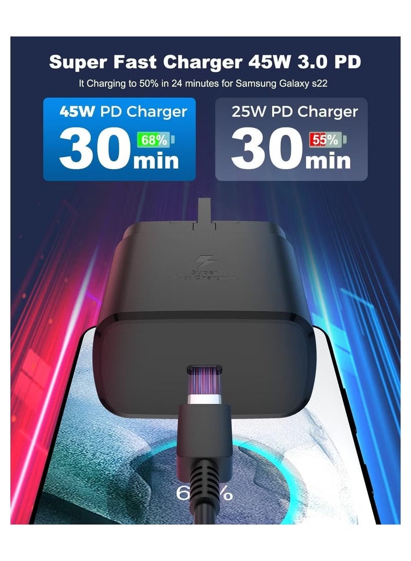 GUDOO شاحن شحن فائق السرعة 45 وات بمنفذ USB C - متوافق مع S24 S23 S22 S21 S20 Ultra، S24+ S23+ S22+ S21+، A53، A15، A 55، A54 - محول طاقة من النوع C - Image 2