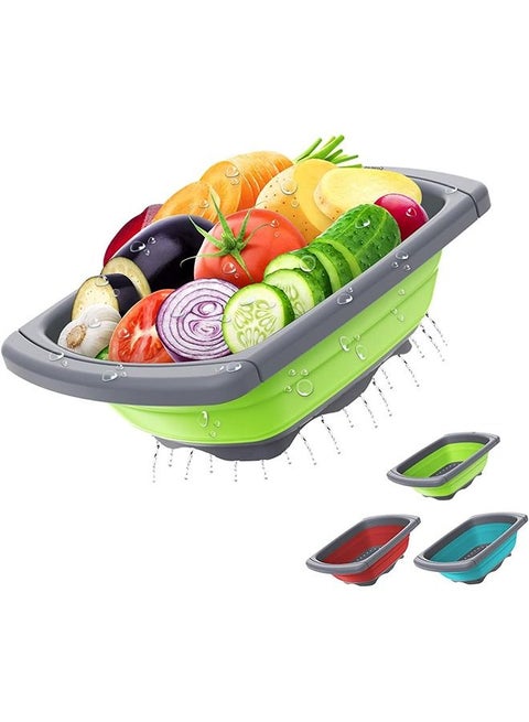 Kitchen Colander Collapsible, Colander Strainer Over the Sink with Extendable Handles For Veggies, Fruit and Pasta (Green)
