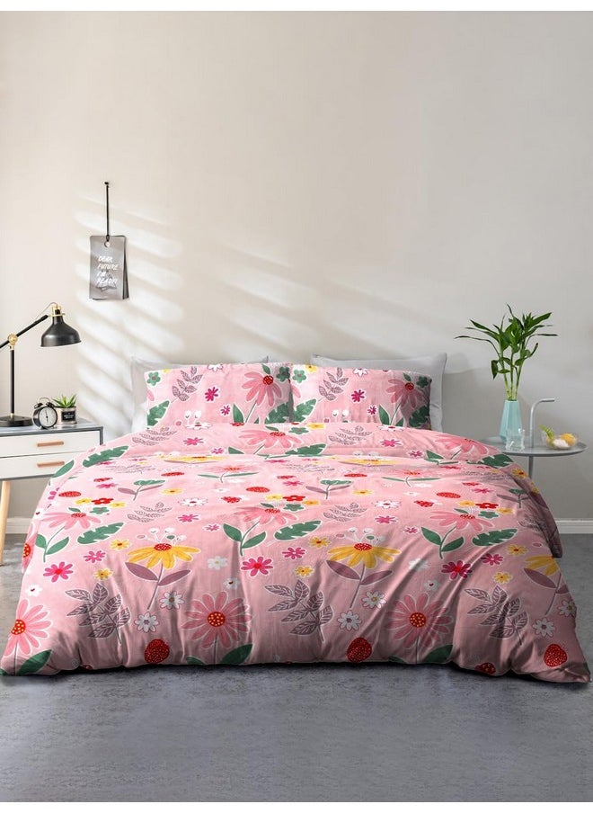 Cortina Cortina 120 TC 100% Microfiber Printed Double Bedsheet Set with Two Pillow Case | King Bedsheet Set|Breathable and Skin Friendly| (2.5x2.3m, Floral - Pink)  - Image 2
