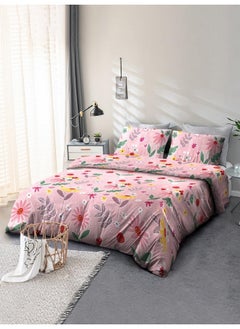 Cortina Cortina 120 TC 100% Microfiber Printed Double Bedsheet Set with Two Pillow Case | King Bedsheet Set|Breathable and Skin Friendly| (2.5x2.3m, Floral - Pink)  - Image 1