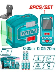 Total Laser Level and Distance Measuring Kit – 2-Piece Set TOSLL0401, Self-Leveling Line Laser and Laser Distance Detector for Accurate Measurement, Indoor & Outdoor Projects
