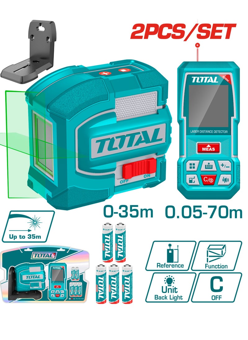 TOTAL - Total Laser Level and Distance Measuring Kit – 2-Piece Set TOSLL0401, Self-Leveling Line Laser and Laser Distance Detector for Accurate Measurement, Indoor & Outdoor Projects - Image 1