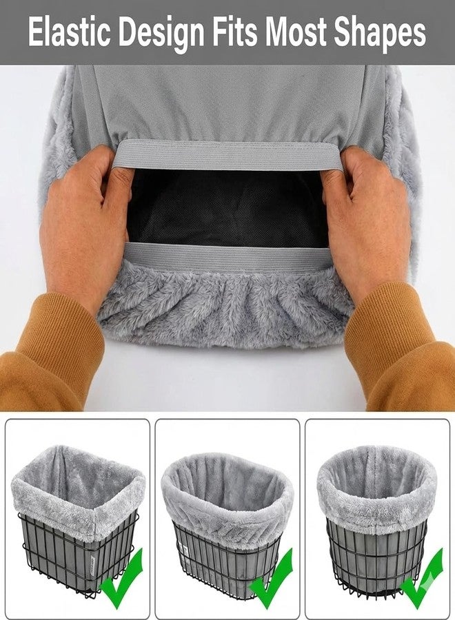 ANZOME Dog Bike Basket Liner (Liner Only), Soft Sherpa Padded Cover for Wire Bicycle Baskets, Warm Winter Pet Carrier Insert Bed with Durable Canvas & Elastic Fit (Grey) - Image 4