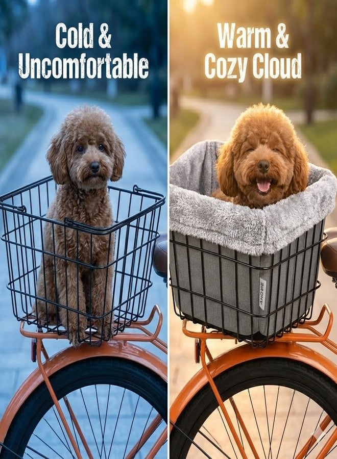 ANZOME Dog Bike Basket Liner (Liner Only), Soft Sherpa Padded Cover for Wire Bicycle Baskets, Warm Winter Pet Carrier Insert Bed with Durable Canvas & Elastic Fit (Grey) - Image 2