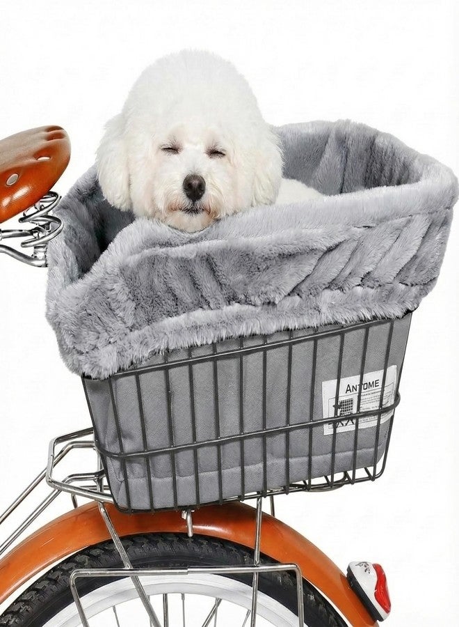 ANZOME Dog Bike Basket Liner (Liner Only), Soft Sherpa Padded Cover for Wire Bicycle Baskets, Warm Winter Pet Carrier Insert Bed with Durable Canvas & Elastic Fit (Grey) - Image 1