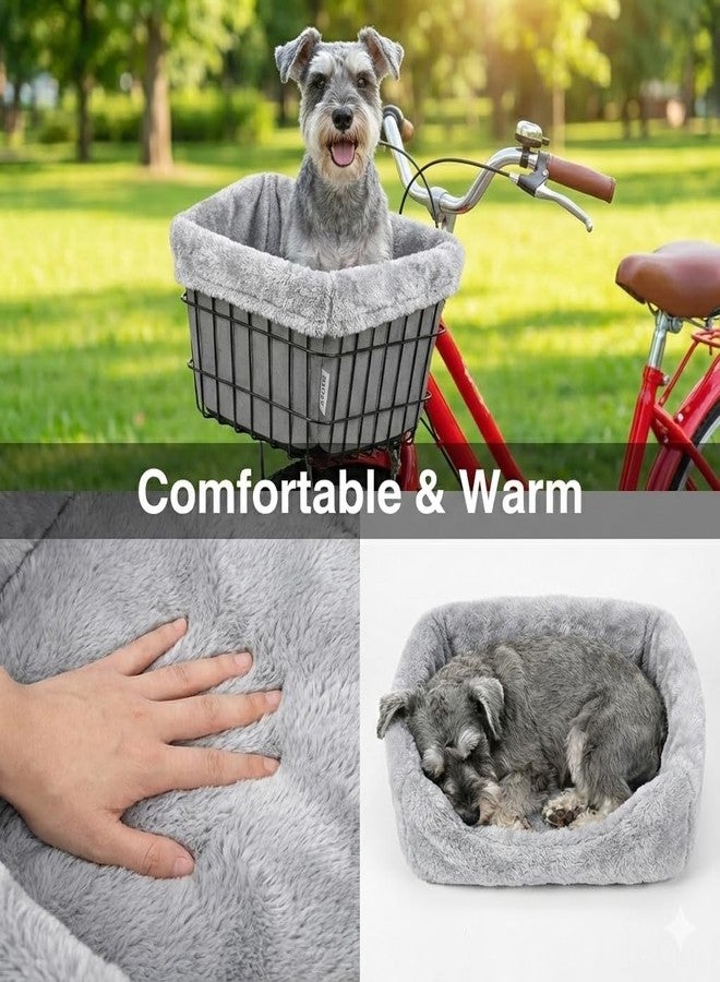 ANZOME Dog Bike Basket Liner (Liner Only), Soft Sherpa Padded Cover for Wire Bicycle Baskets, Warm Winter Pet Carrier Insert Bed with Durable Canvas & Elastic Fit (Grey) - Image 3