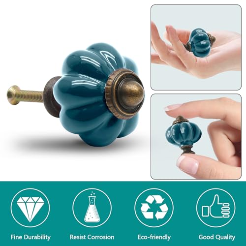 Seimneire 12pcs Teal Vintage Ceramic Cabinet Knobs and Drawer Pulls with Mounting Screws - Image 4
