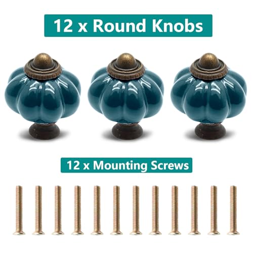 Seimneire 12pcs Teal Vintage Ceramic Cabinet Knobs and Drawer Pulls with Mounting Screws - Image 2