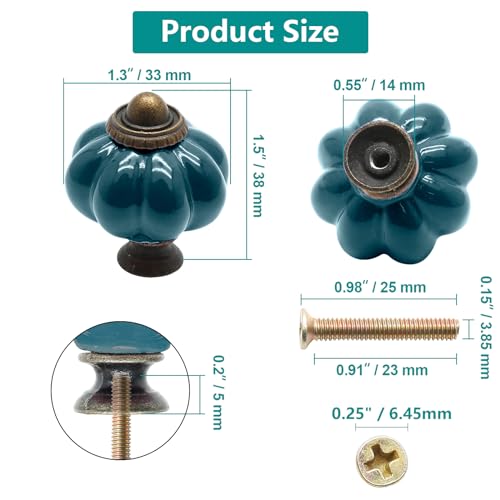 Seimneire 12pcs Teal Vintage Ceramic Cabinet Knobs and Drawer Pulls with Mounting Screws - Image 5