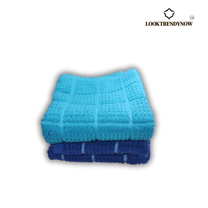 LookTrendyNow Super Soft Lint Free Quick Dry Gym Towel Essence (Dark Blue Light Blue) |41X61 cms| (Pack of 2) - Image 2