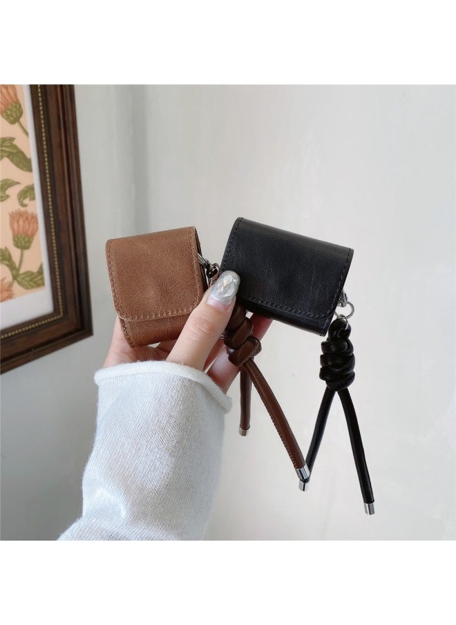Generic - Simple Craft Pattern Suitable For Apple AirPods 4 Generation Bluetooth Headset Protective Case Pro2 Earphone Case 3 Generation New-Color:Brown Cowhide Pattern Headphone Bag + Braided Bracelet-Applicable Models:For Apple Airpods Pro - Image 1
