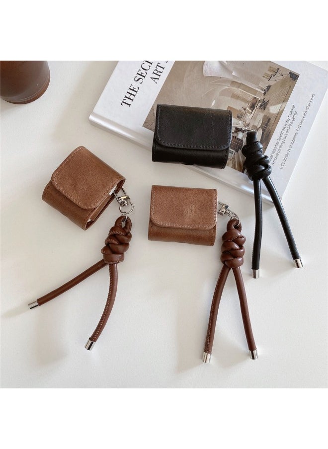Generic - Simple Craft Pattern Suitable For Apple AirPods 4 Generation Bluetooth Headset Protective Case Pro2 Earphone Case 3 Generation New-Color:Brown Cowhide Pattern Headphone Bag + Braided Bracelet-Applicable Models:For Apple Airpods Pro - Image 1